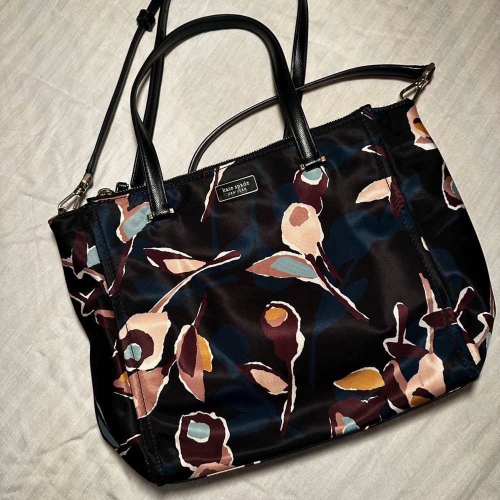 Kate Spade “Dawn Paper Rose” Black Floral Tote